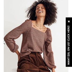 Madewell Square Neck Long Sleeve Patterned Blouse
